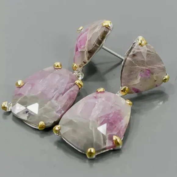 Sterling LARGE rare pink & gray Agate Earrings